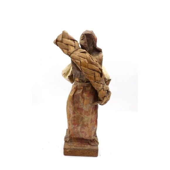 Viejita Papel Mache Old Woman w Woven Mat on Back Papier Mache 12x3½x3½ Mexico - Picture 4 of 5